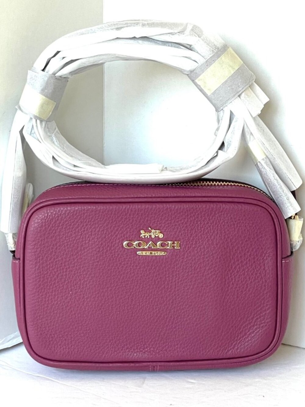 Coach Mini Jamie Camera Bag Pink Pebble Leather Crossbody Gold CQ875
